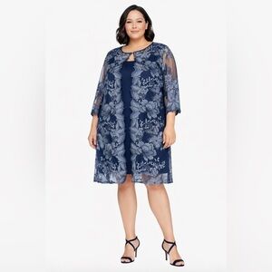 Alex Evenings Navy Embroidered Jacket Dress